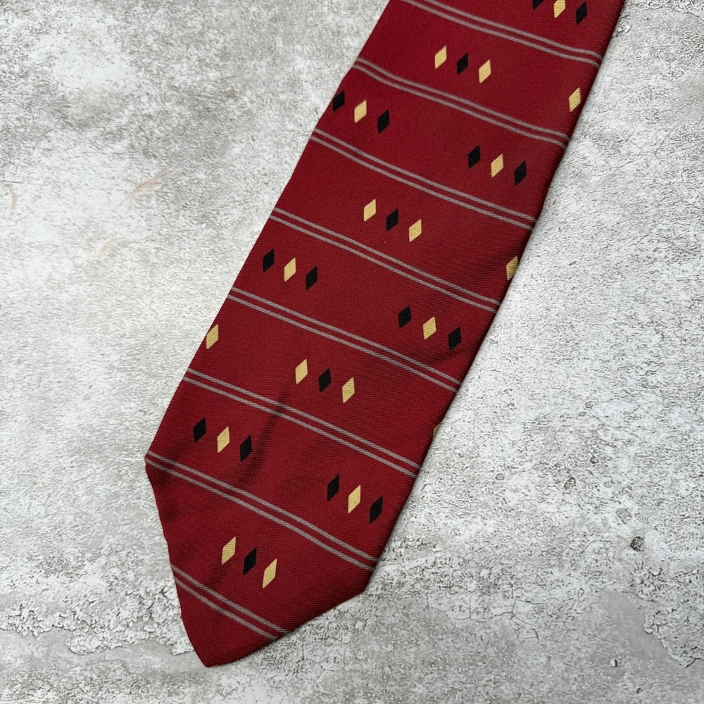 J.Crew Necktie Mens OS Red Diamond Stripe Silk Vintage